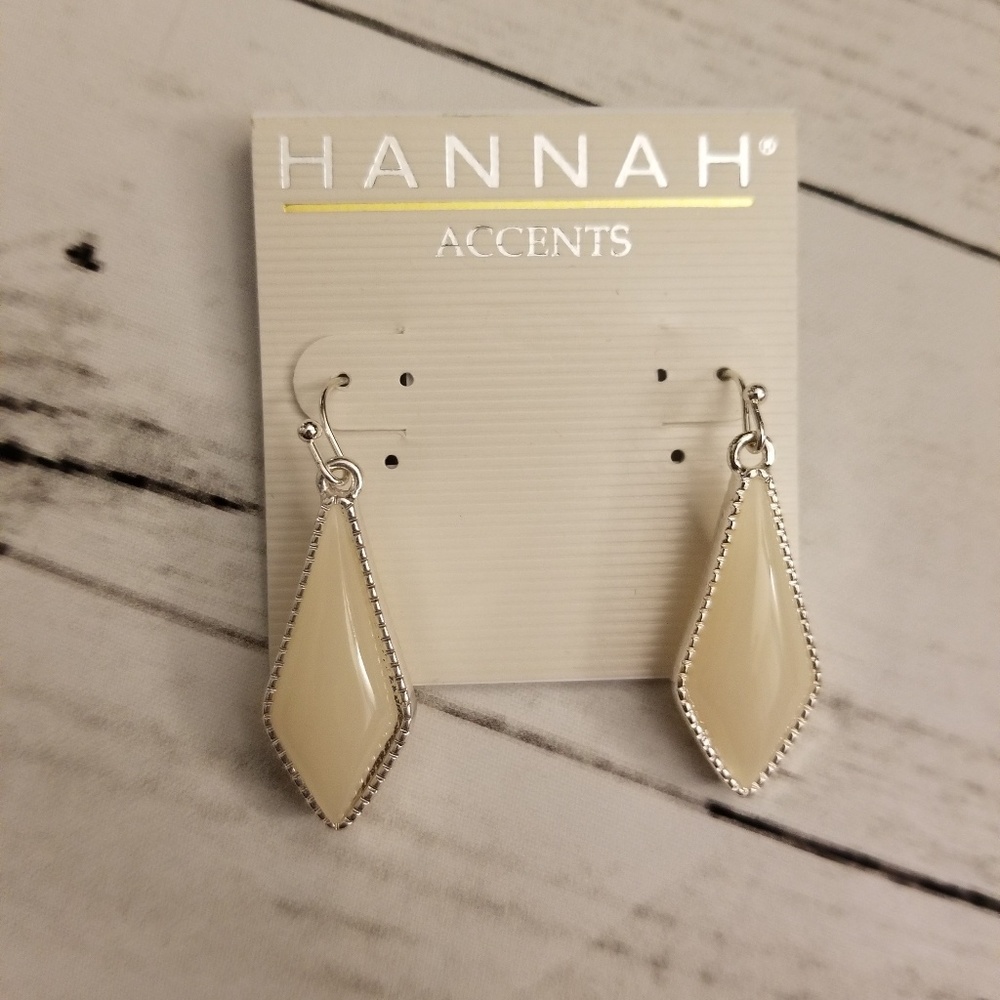 Milky white diamond shape dangle drop earrings nwt